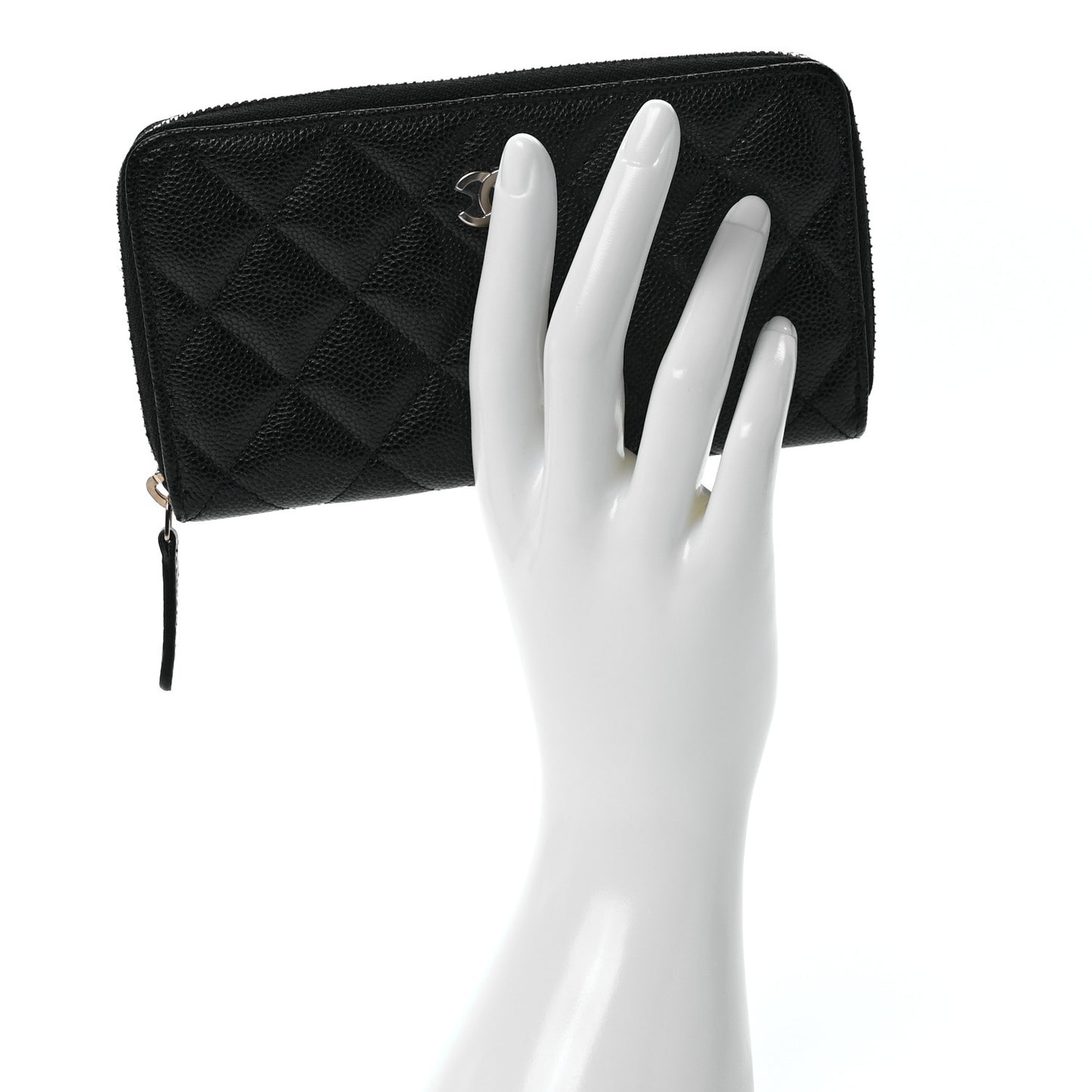 Caviar Quilted Medium Zip Around Wallet Black