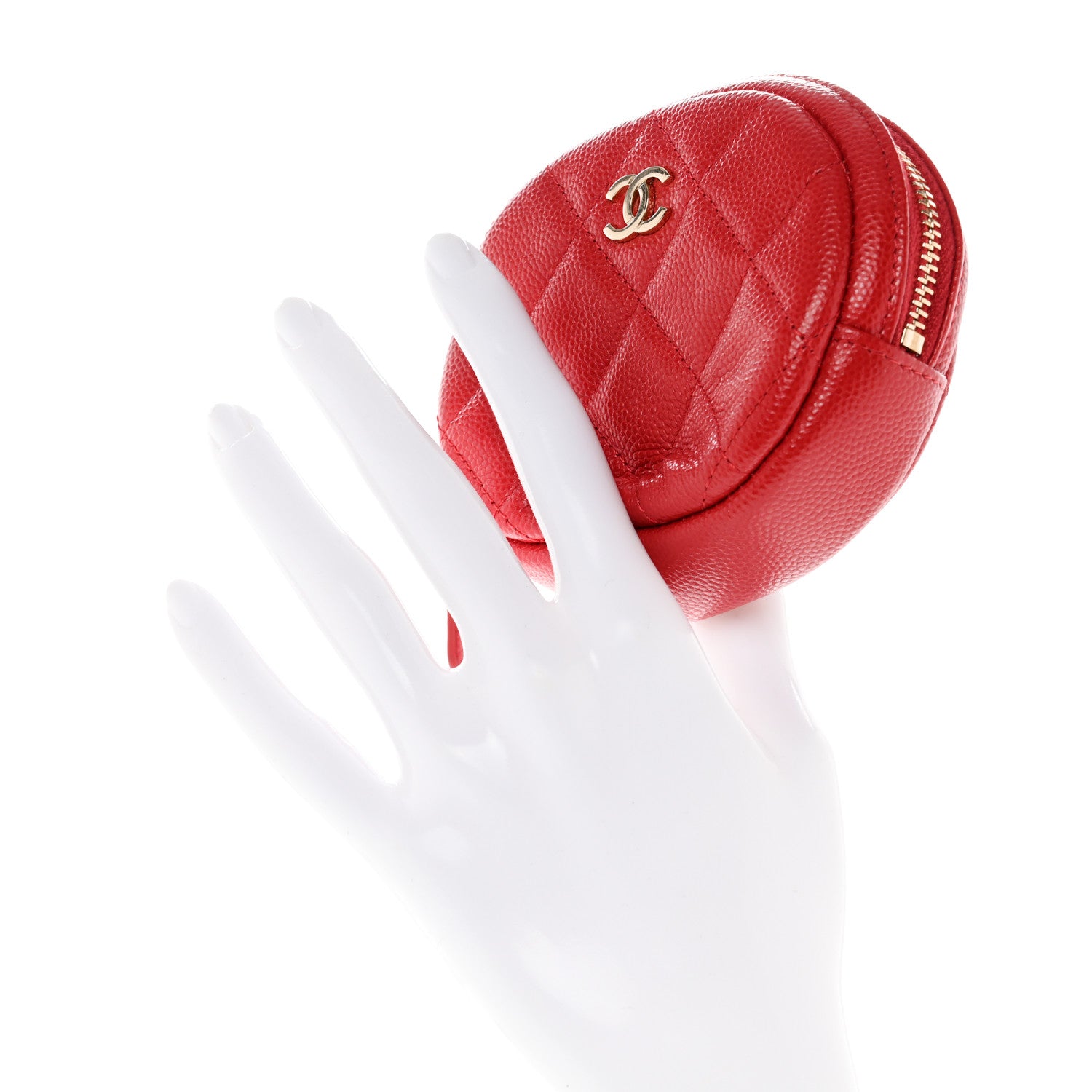 Chanel Caviar Quilted Zip Around Classic Coin Purse Red 2 of 7