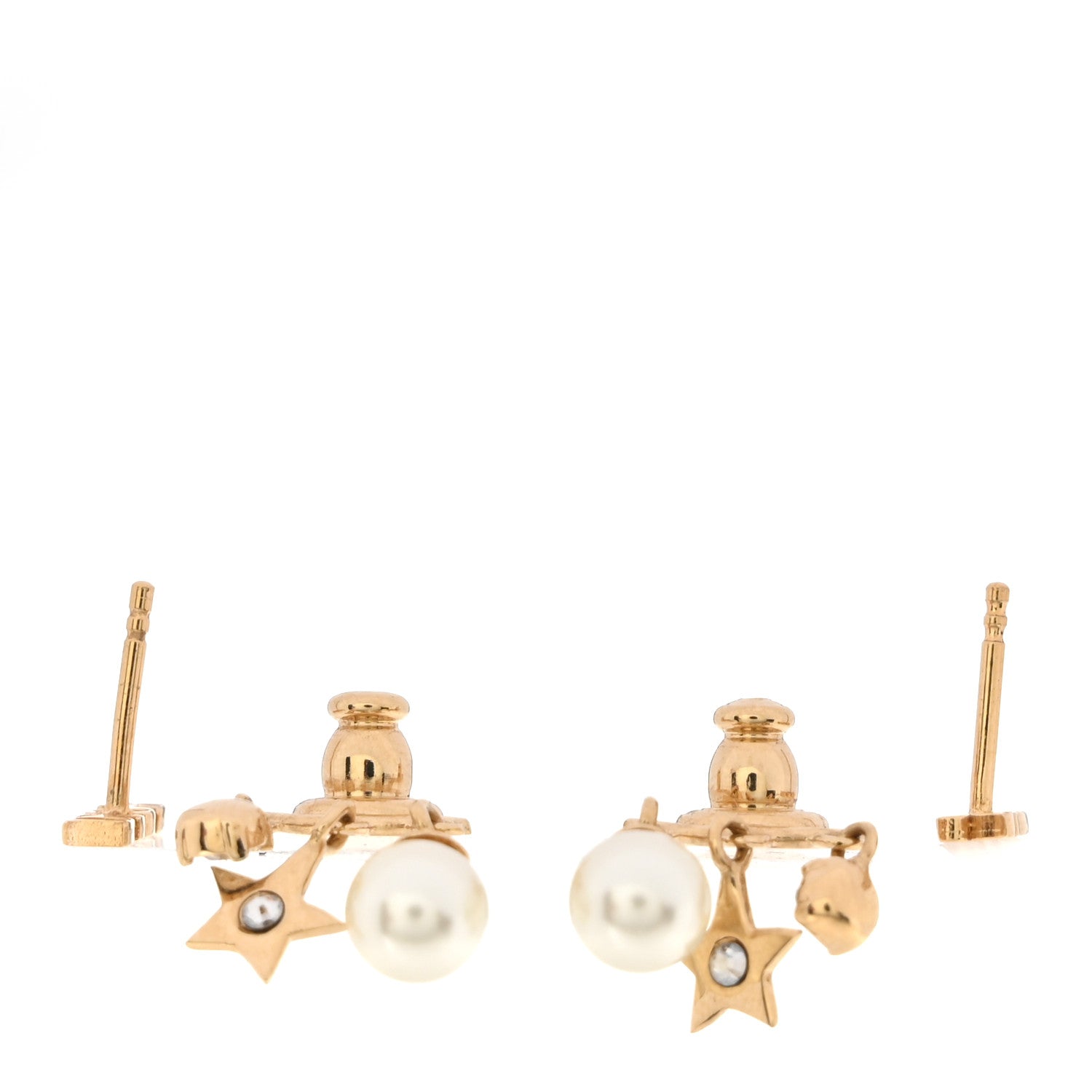 Christian Dior Pearl Crystal Dio(r)evolution Star Earrings Gold White 3 of 5