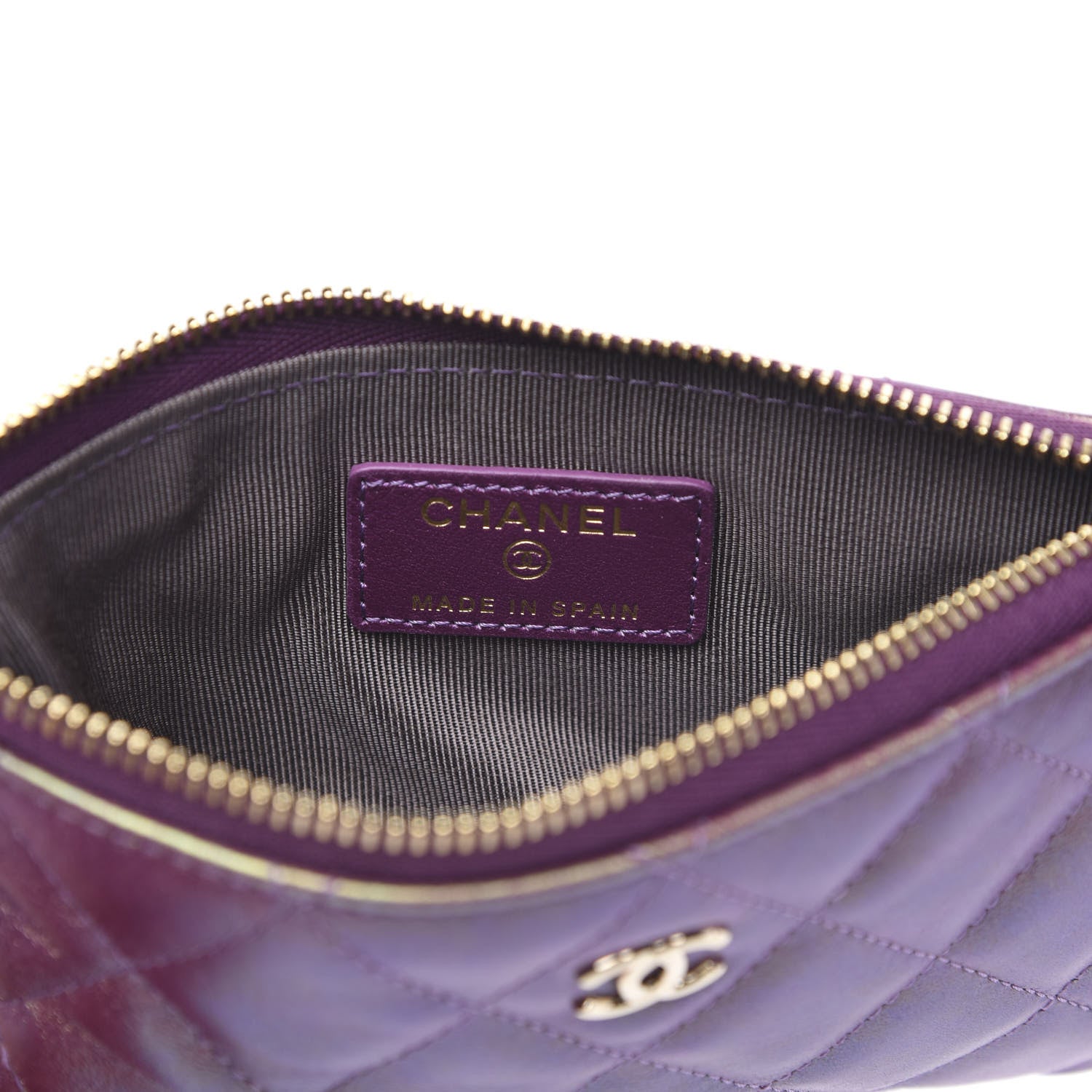 Chanel Iridescent Lambskin Quilted Small Cosmetic Case Purple 6 of 9
