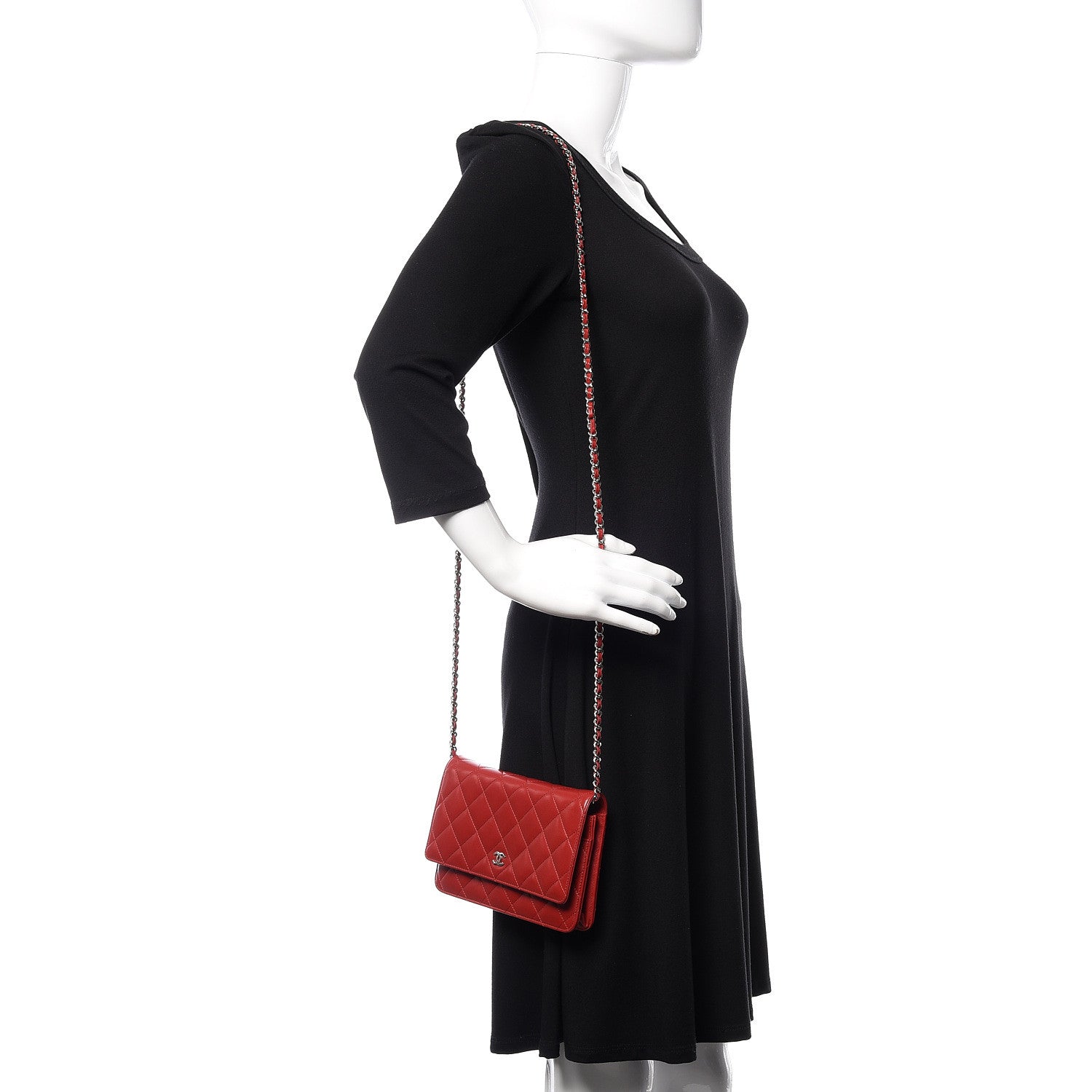 Chanel Lambskin Quilted Wallet On Chain WOC Red 2 of 13