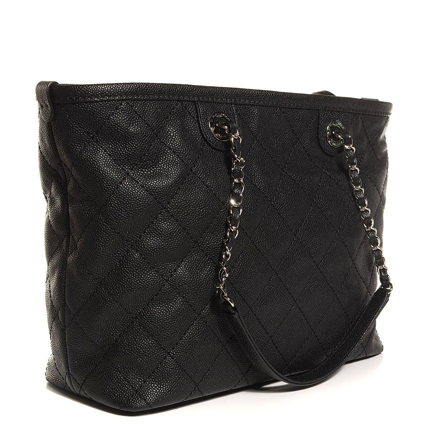 Grained Calfskin Quilted Small Daily Shopping Tote Black