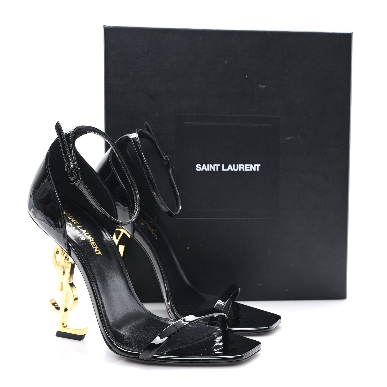 Saint Laurent Patent Calfskin Opyum 110 Sandals 39.5 Black Gold 9 of 9