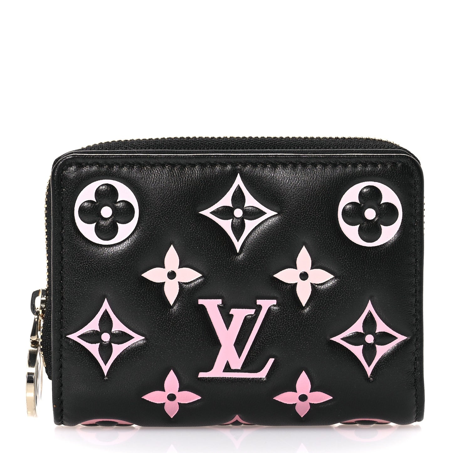 Lambskin Embossed Monogram LV Ski Lou Coussin Wallet Black