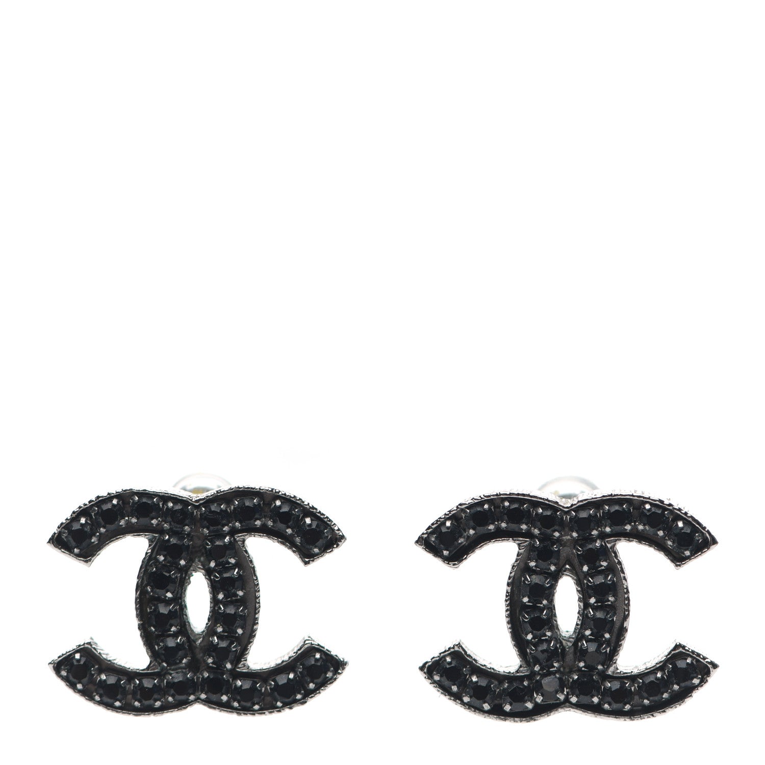 Chanel Ruthenium Crystal CC Earrings Black 1 of 4
