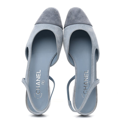 Chanel Suede Cap Toe CC Coco Slingback Pumps 37.5 Light Blue Dark Blue 2 of 10