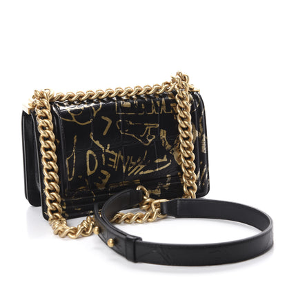 Chanel Calfskin Crocodile Embossed Graffiti Cocodile Small Boy Flap Black Gold 3 of 11