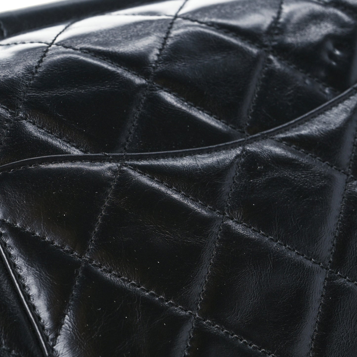 Glazed Calfskin Quilted Medium Gold Bar Top Handle Flap Black