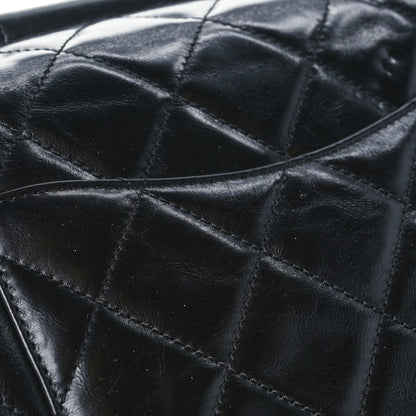 Chanel Glazed Calfskin Quilted Medium Gold Bar Top Handle Flap Black 10 of 10