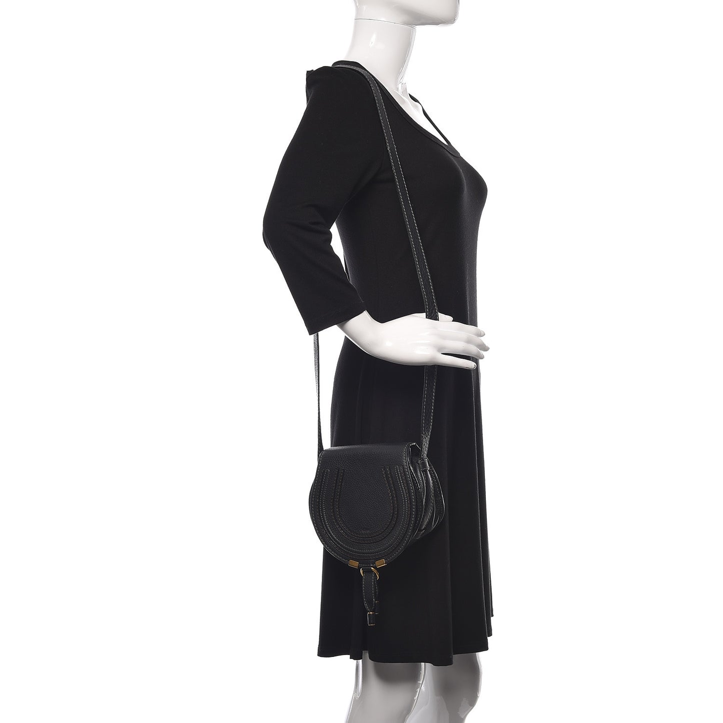 Calfskin Mini Marcie Round Crossbody Bag Black