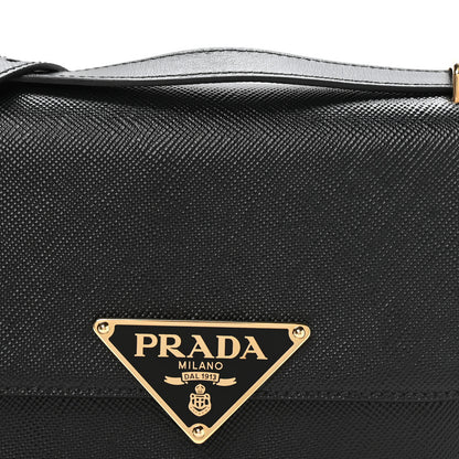 Prada Saffiano Cuir Triangle Embleme Flap Shoulder Bag Black 8 of 10
