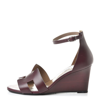 Hermes Calfskin Legend Wedge Sandals 38 Cassis 1 of 18