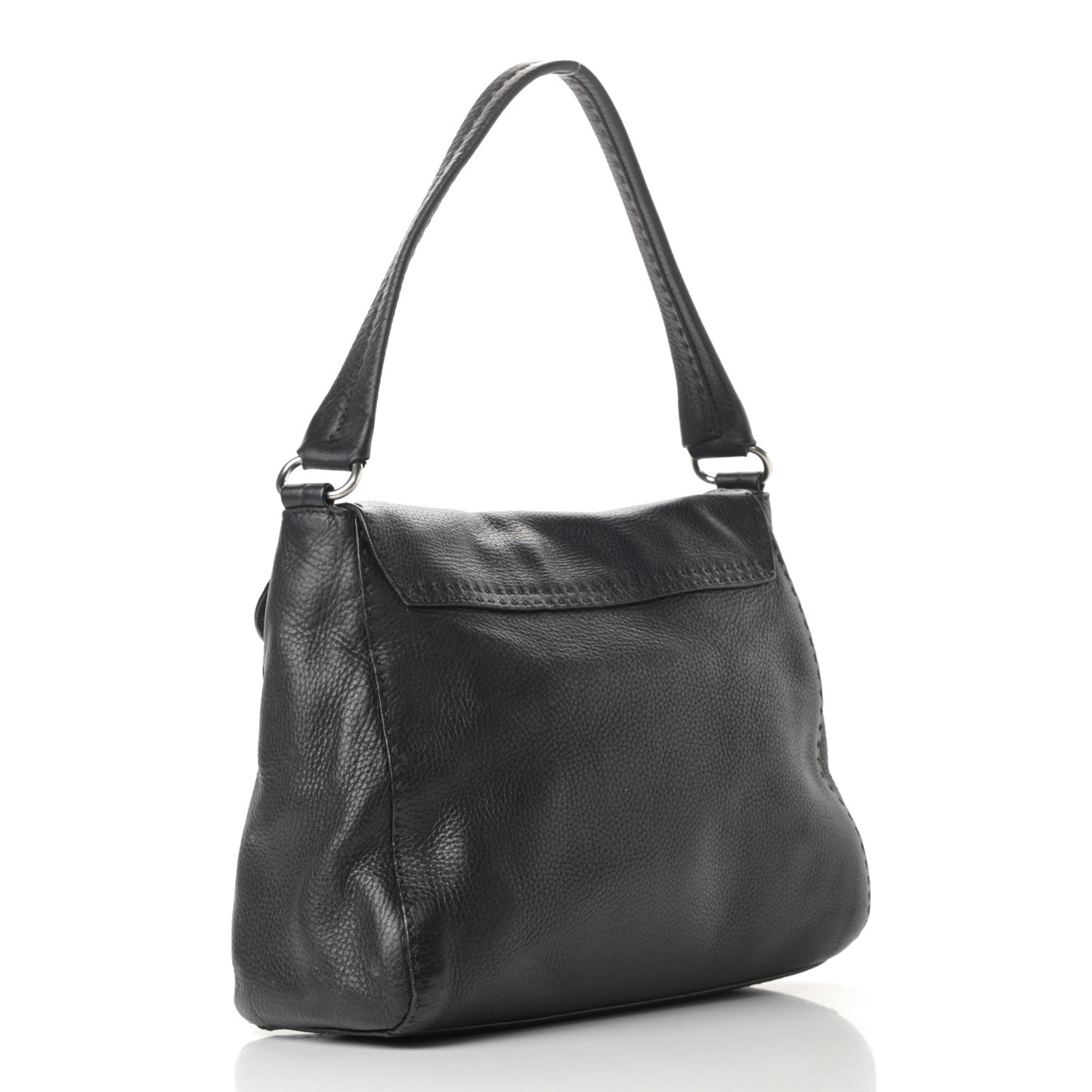 Vitello Daino Shoulder Flap Bag Black