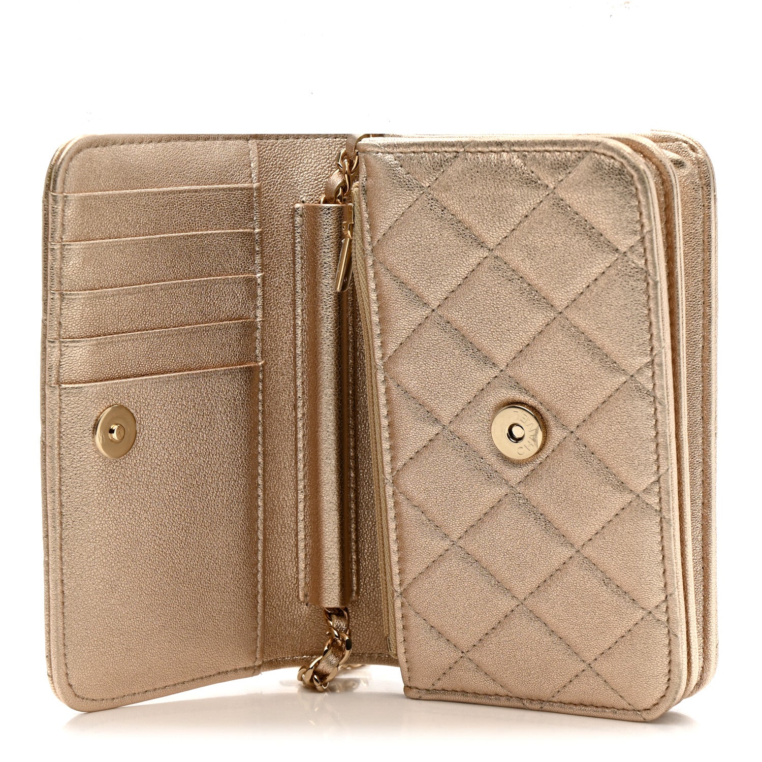 Chanel Metallic Lambskin Quilted Mini Wallet On Chain WOC Gold 6 of 12
