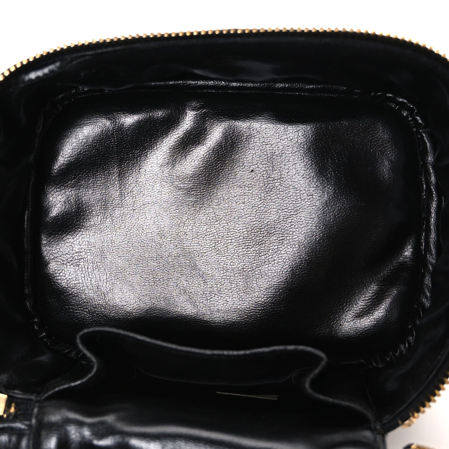 Lambskin Diamond Stitched Top Handle Vanity Case Black