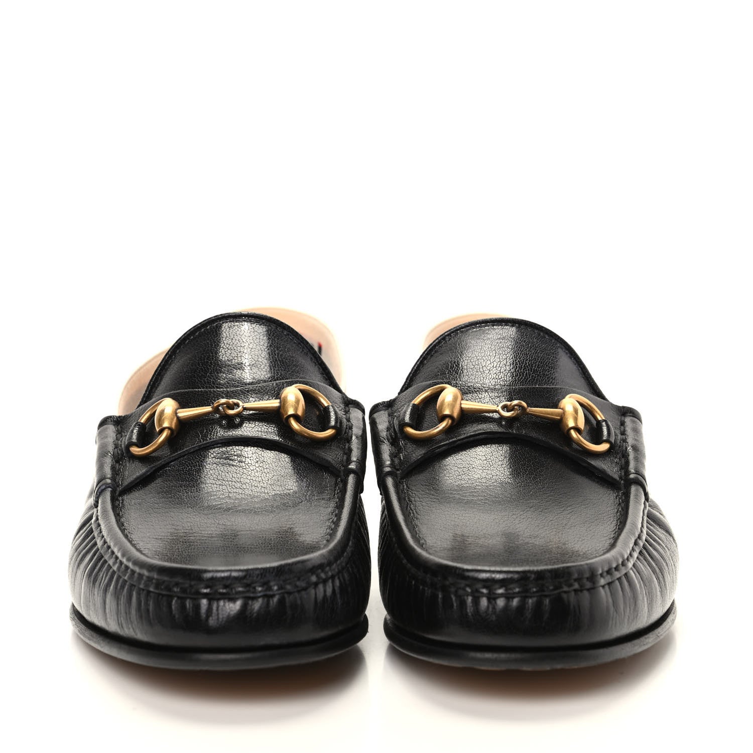 Gucci Goatskin Stripe Mens Horsebit Slingback Slippers 7 Black 2 of 11