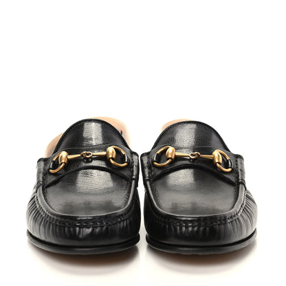 Gucci Goatskin Stripe Mens Horsebit Slingback Slippers 7 Black 2 of 11