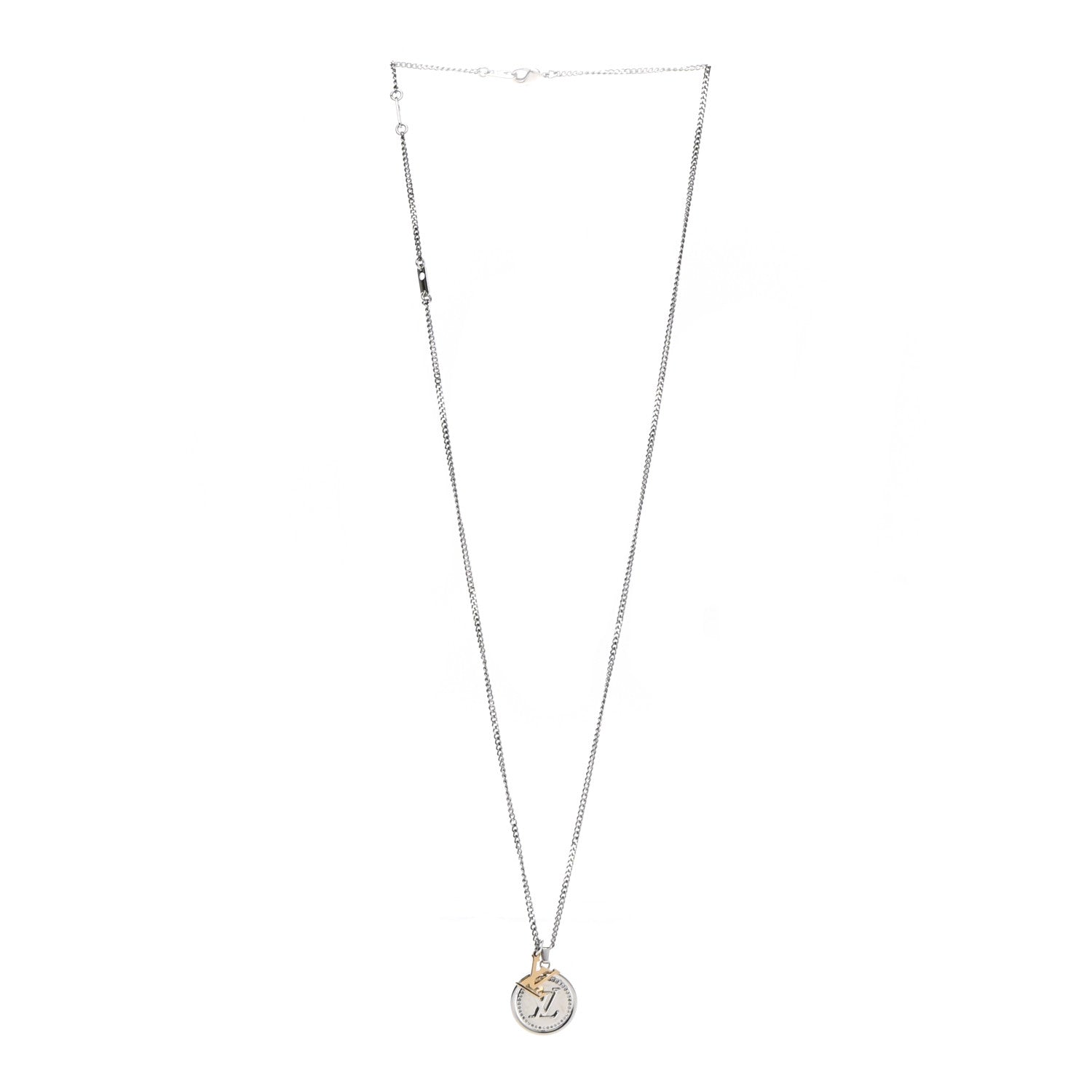 Louis Vuitton Louise Crystal Pendant Long Necklace Silver Gold 3 of 11