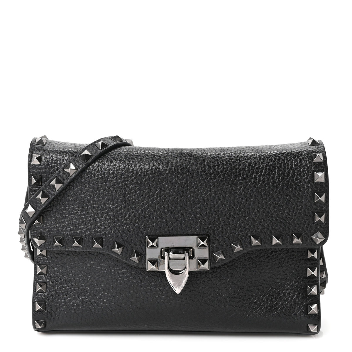 Valentino Garavani Pebbled Calfskin Monochrome Medium Rockstud Flip Lock Crossbody Bag Black 1 of 9