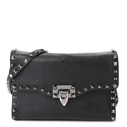 Valentino Garavani Pebbled Calfskin Monochrome Medium Rockstud Flip Lock Crossbody Bag Black 1 of 9