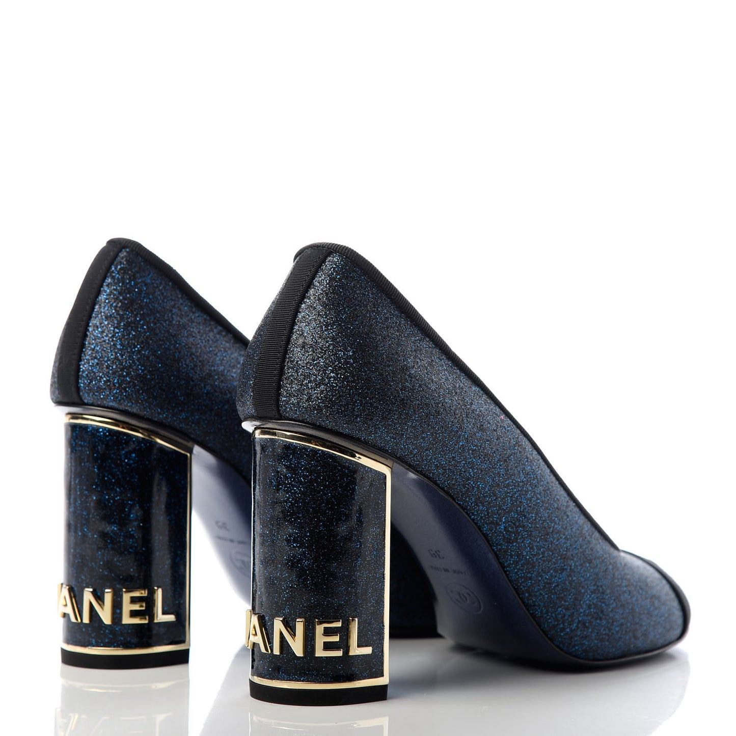 Glitter Grosgrain Cap Toe Logo Pumps 39 Blue
