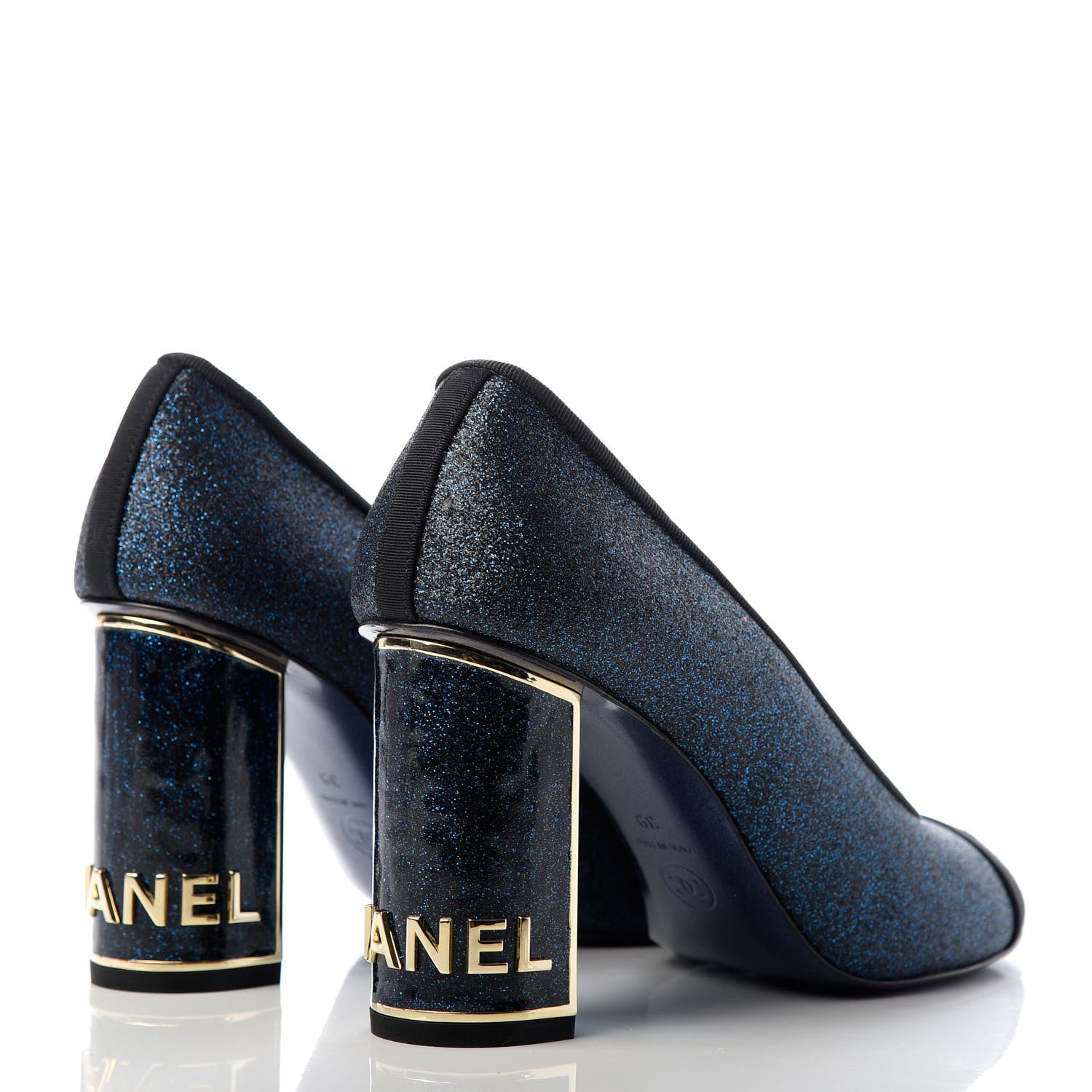 Chanel Glitter Grosgrain Cap Toe Logo Pumps 39 Blue 4 of 11