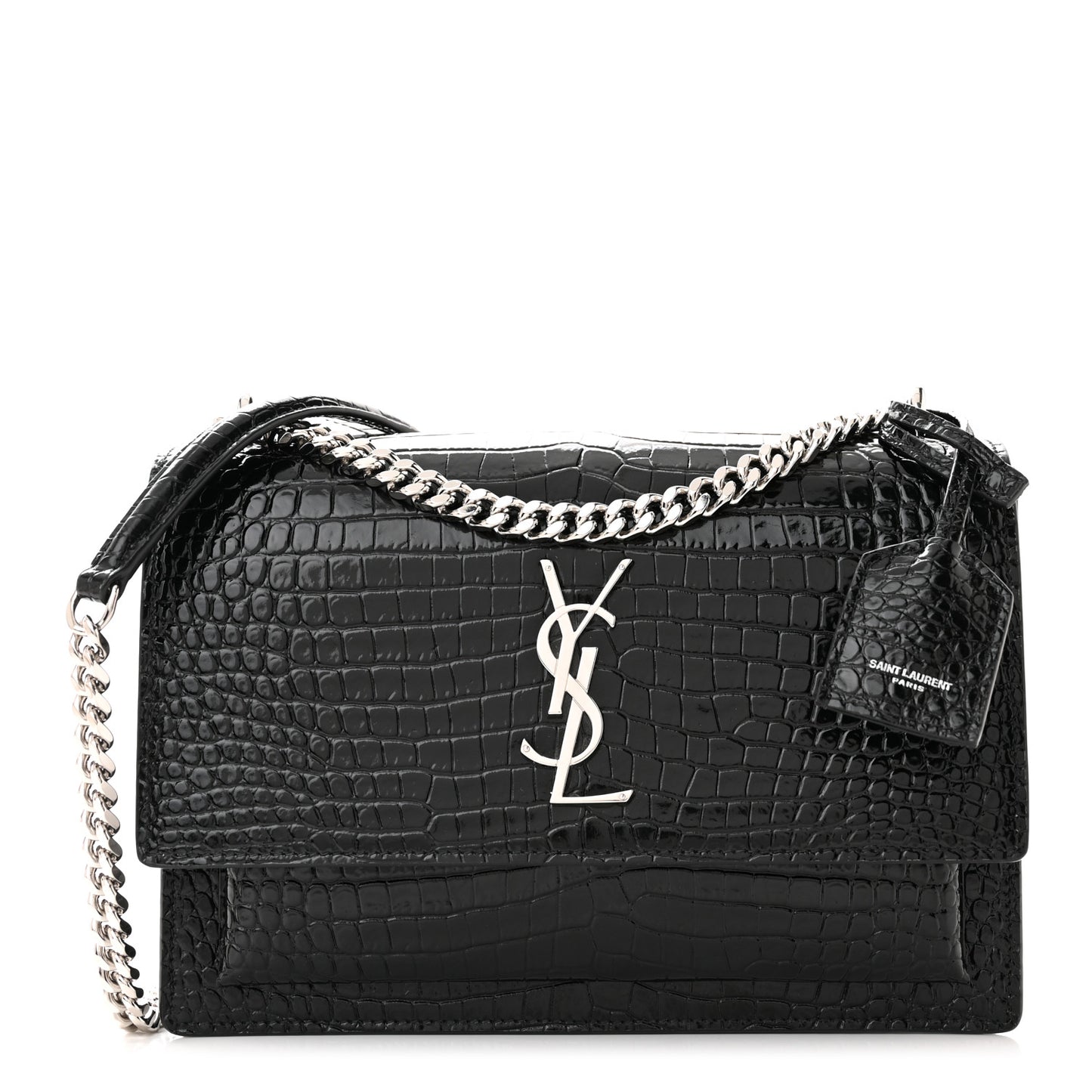 Calfskin Crocodile Embossed Medium Monogram Sunset Black