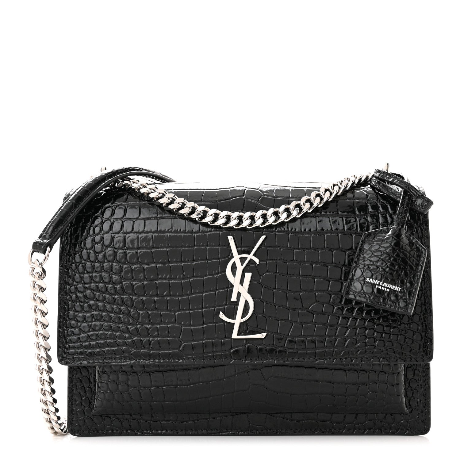 Saint Laurent Calfskin Crocodile Embossed Medium Monogram Sunset Black 1 of 9