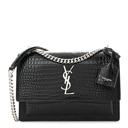 Saint Laurent Calfskin Crocodile Embossed Medium Monogram Sunset Black 1 of 9