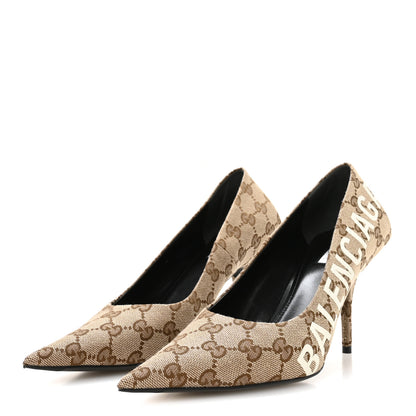 Balenciaga X GUCCI GG Monogram Square Knife 80mm Pumps 38 Beige Ebony 4 of 9