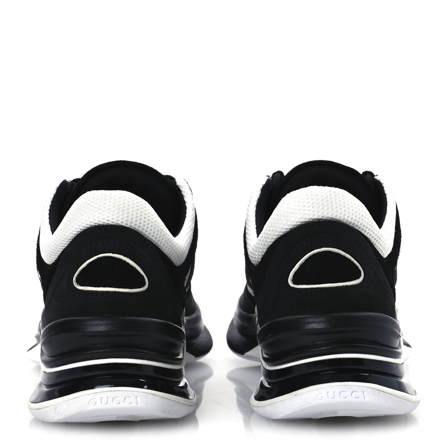 Technical Knit Fabric Suede Calfskin Womens Gucci Run Sneakers 35.5 Black White