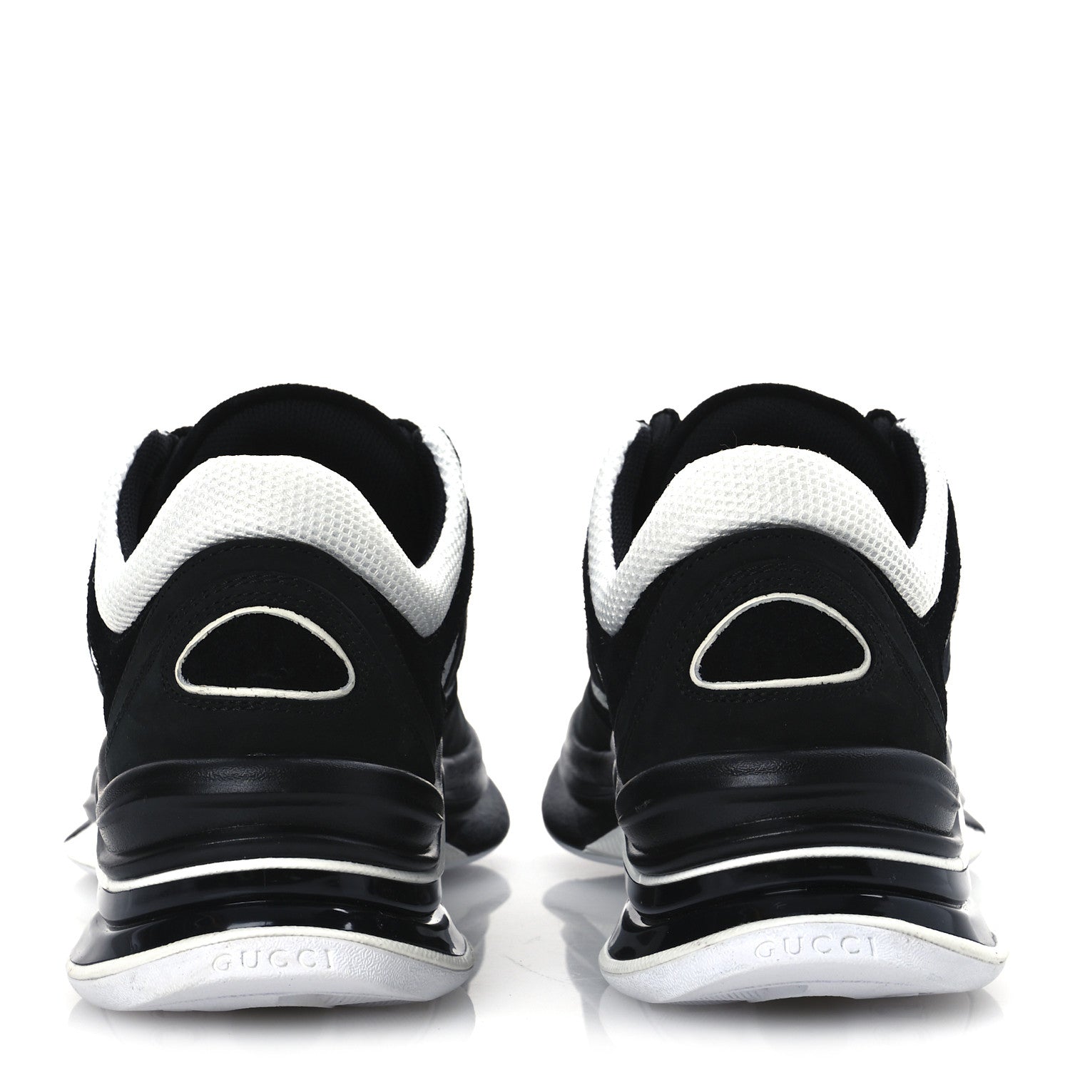 Gucci Technical Knit Fabric Suede Calfskin Womens Gucci Run Sneakers 35.5 Black White 6 of 12