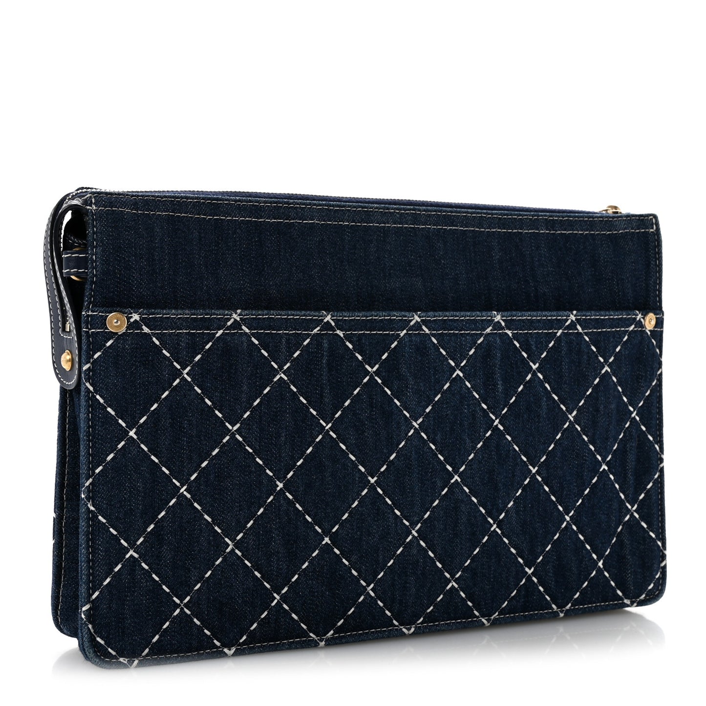 Denim Quilted Zipped Clutch Blue
