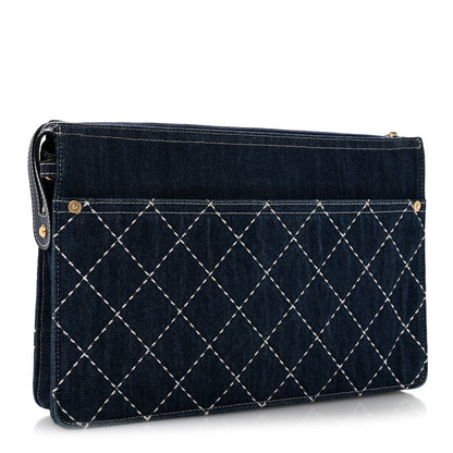 Chanel Denim Quilted Zipped Clutch Blue 4 of 12
