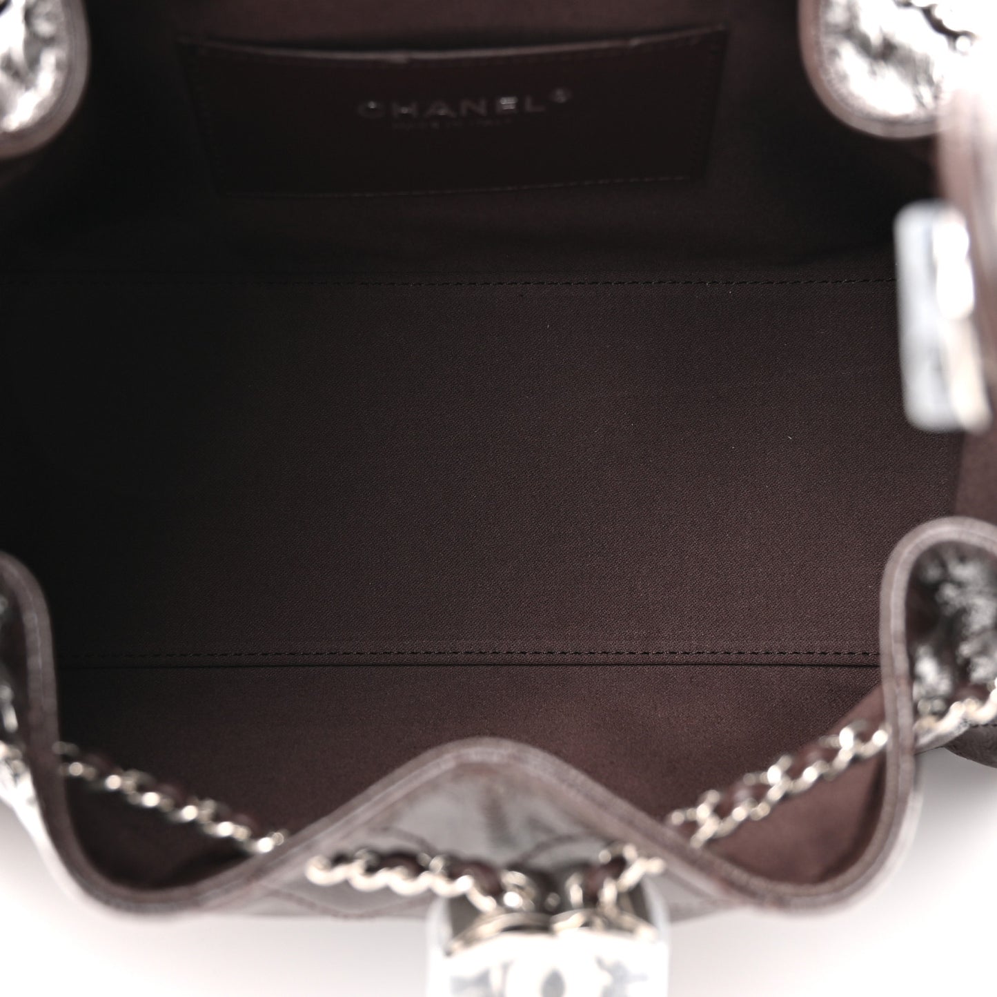 Shiny Crumpled Calfskin Quilted Small Chanel 25 Handbag Dark Brown