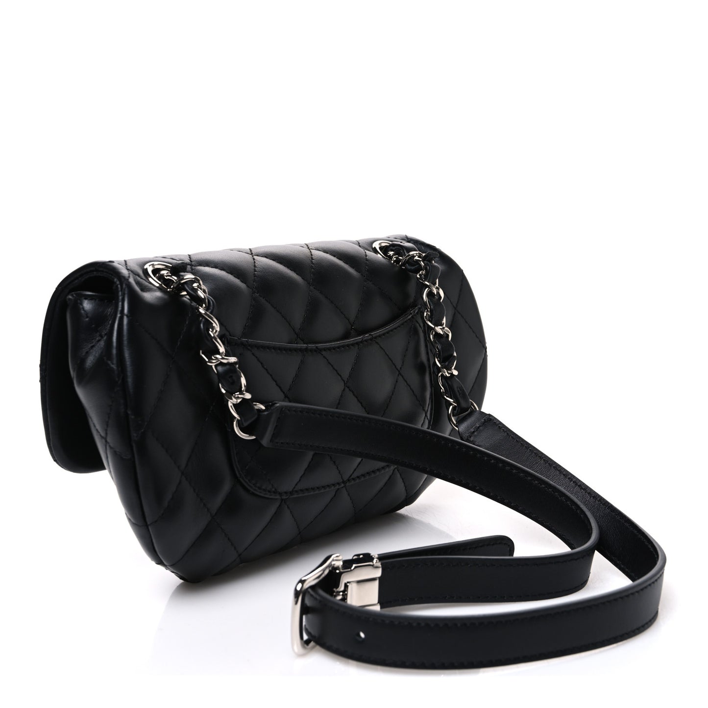 Calfskin Quilted CC Uniform Flap Belt Bag Black