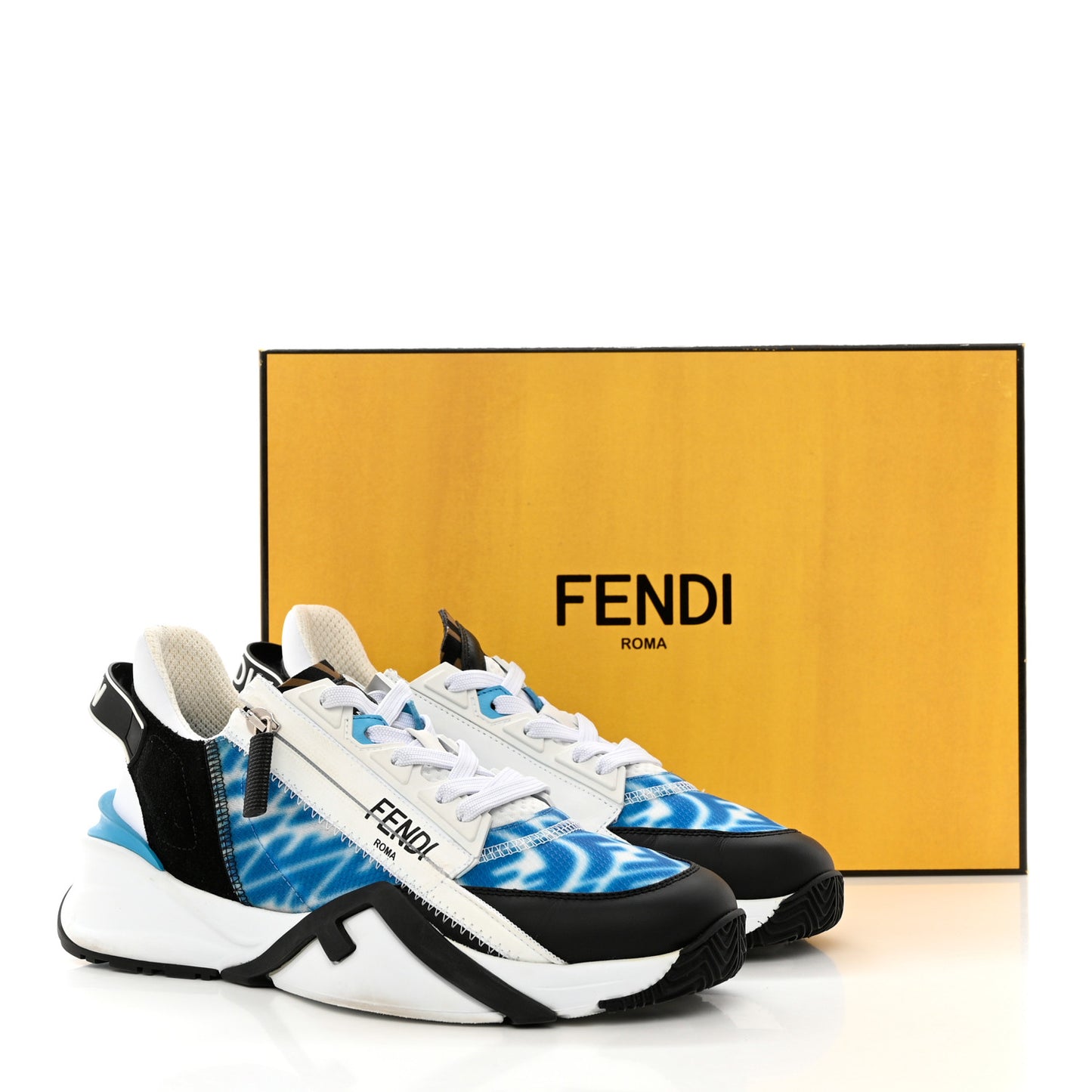 X SARAH COLEMAN Nylon Suede Lycra FF Vertigo Fendi Flow Low Top Sneakers 38.5 Transparent Cyber Blue