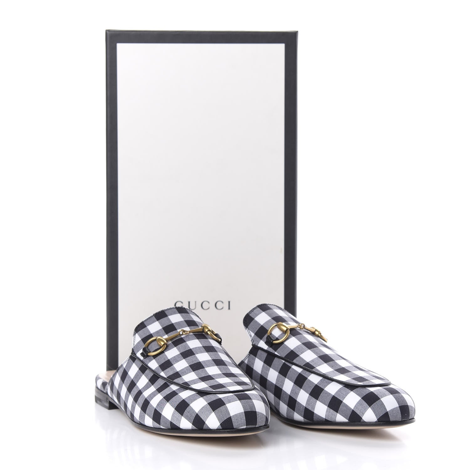 Gucci Cotton Gingham Womens Princetown Slippers 38.5 White Black 10 of 10