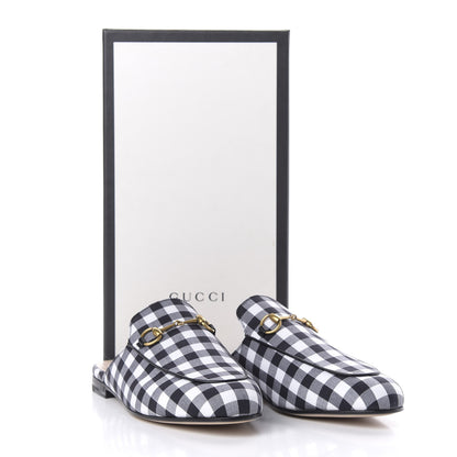 Gucci Cotton Gingham Womens Princetown Slippers 38.5 White Black 10 of 10