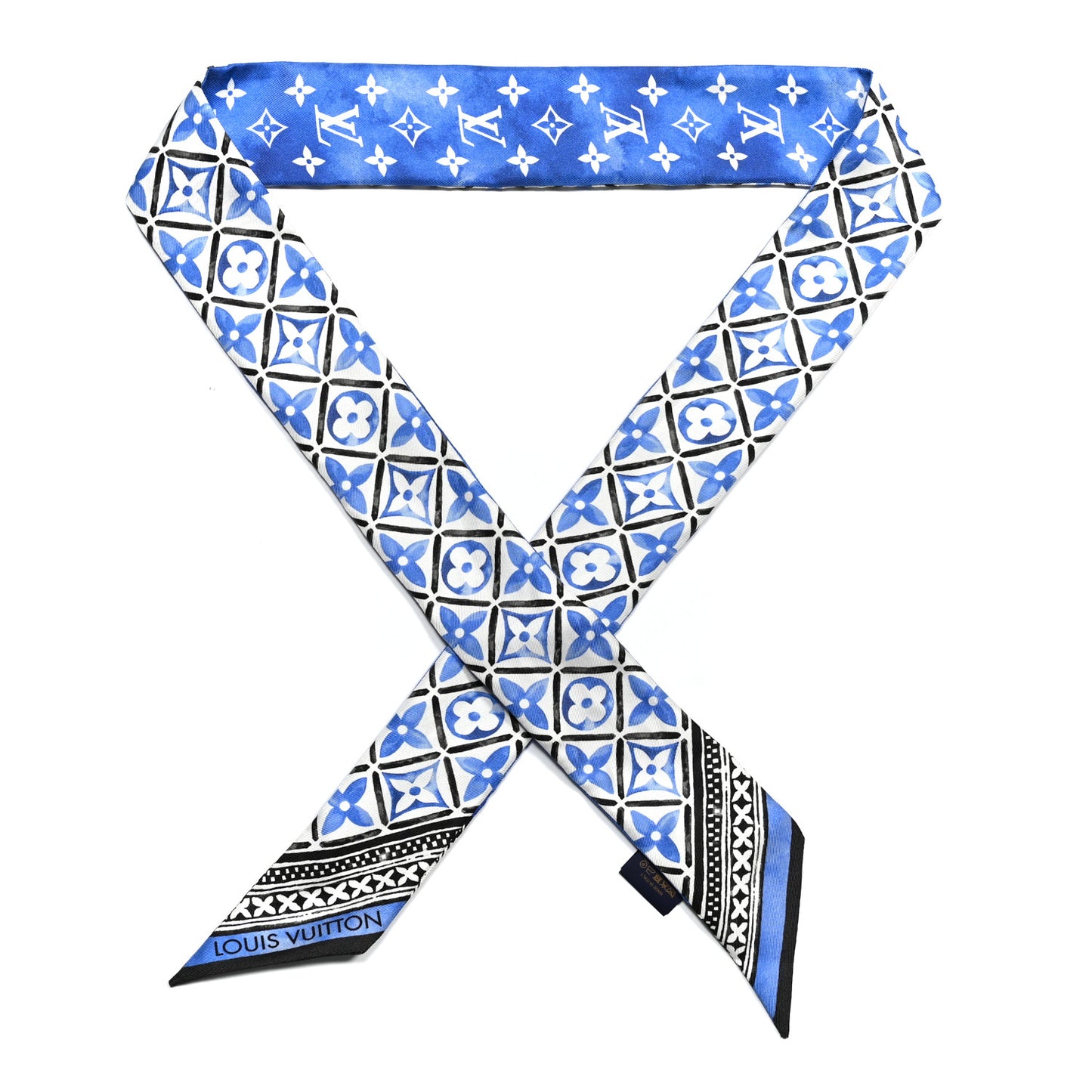 Silk Monogram Flower Tile BB Bandeau Blue Blue