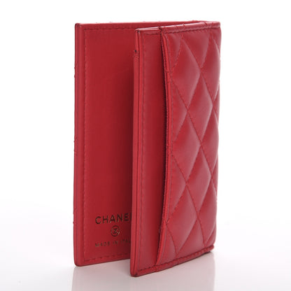 Chanel Lambskin Quilted Card Holder Wallet Dark Pink 3 of 8