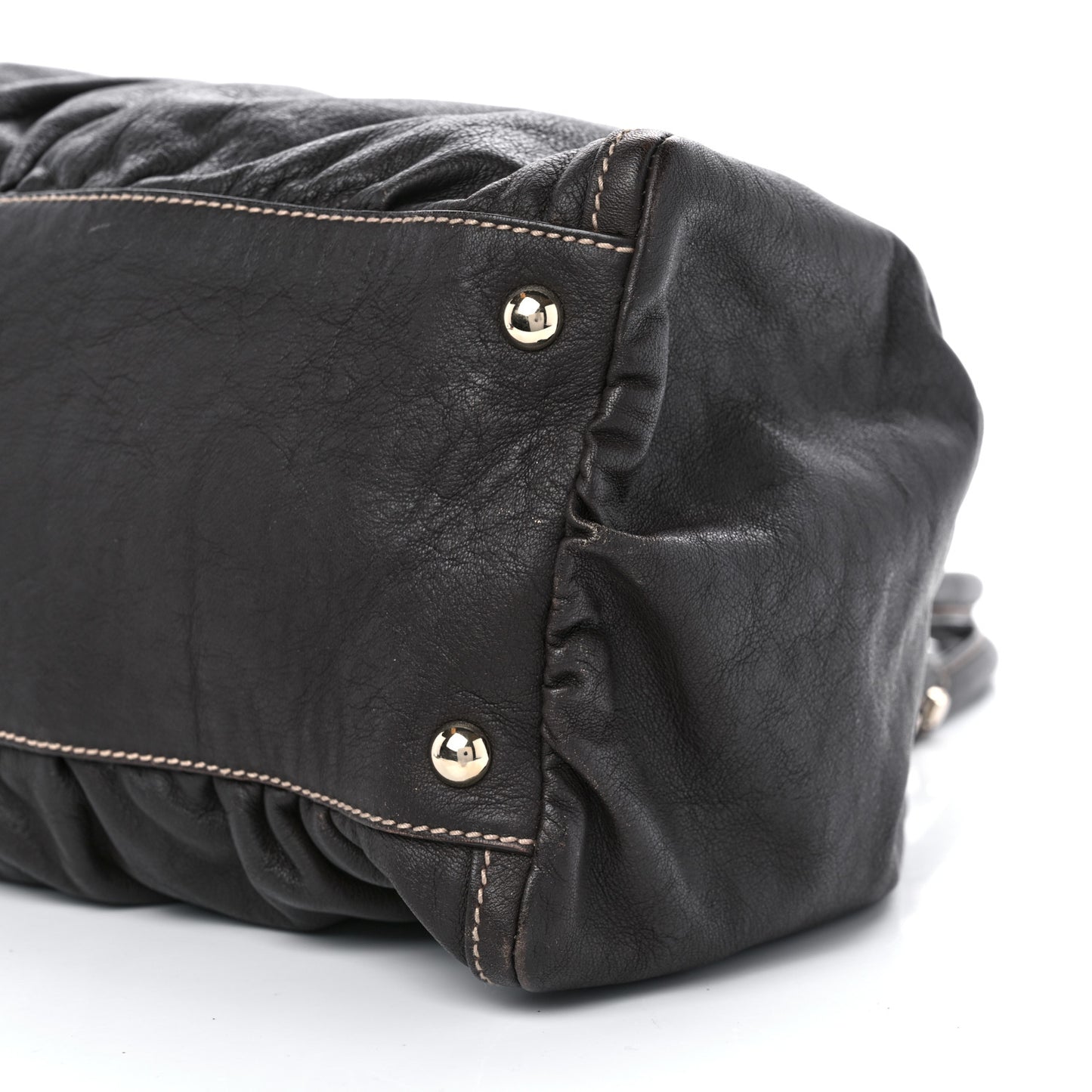 Calfskin Large D Gold Ring Shoulder Bag Chocolate