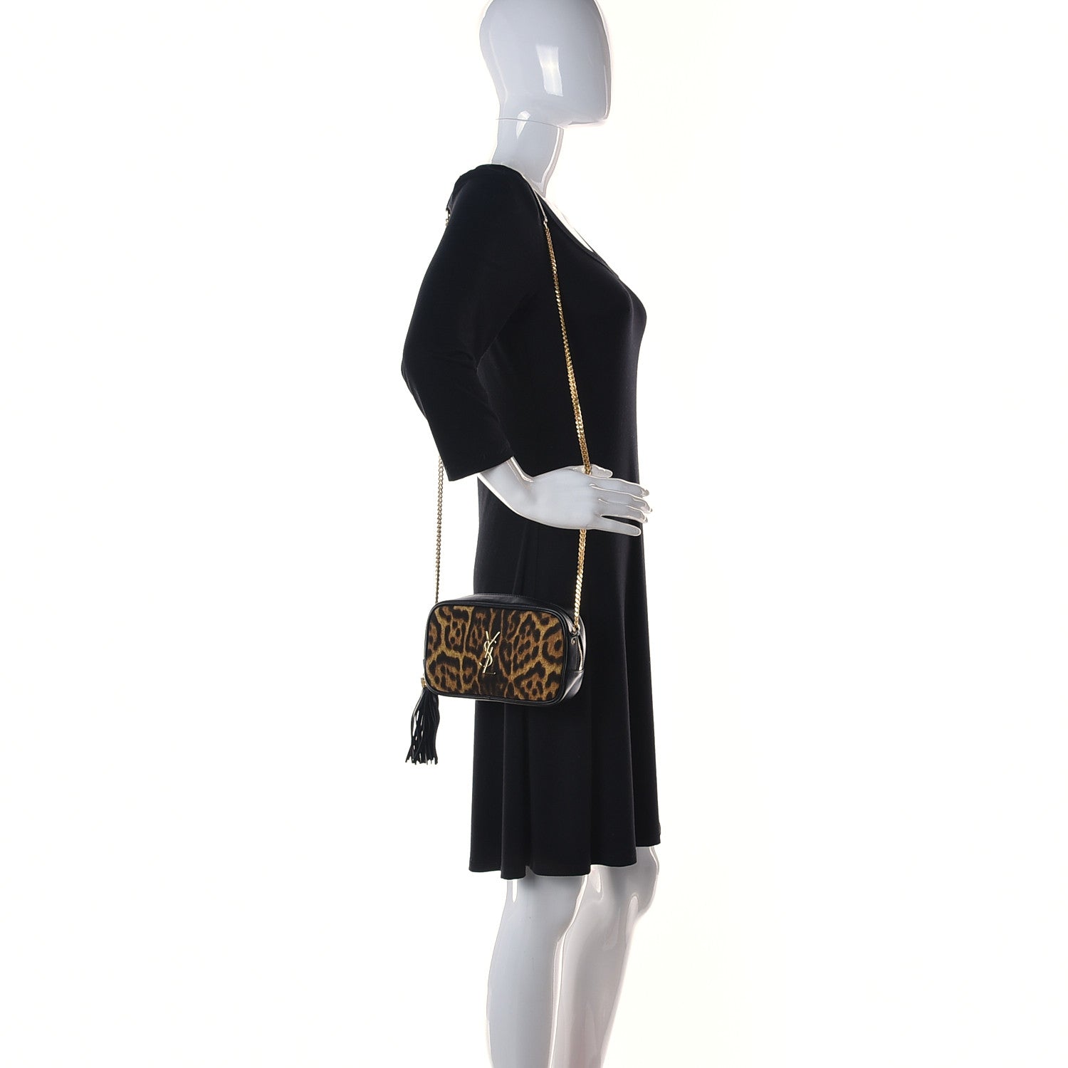 Saint Laurent Canvas Calfskin Leopard Print Monogram Mini Lou Camera Bag Brown 2 of 10