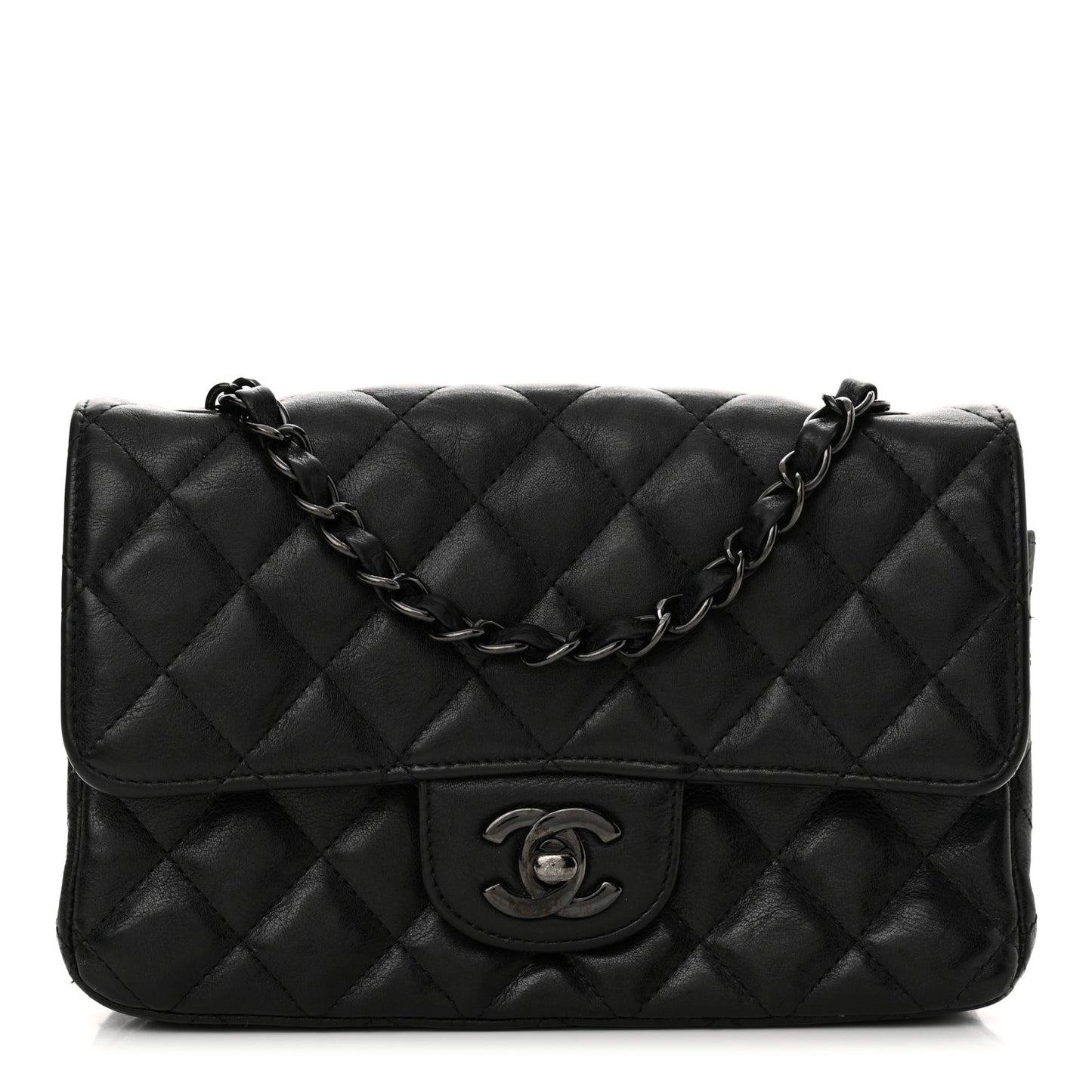 Crumpled Calfskin Quilted Mini Rectangular Flap So Black