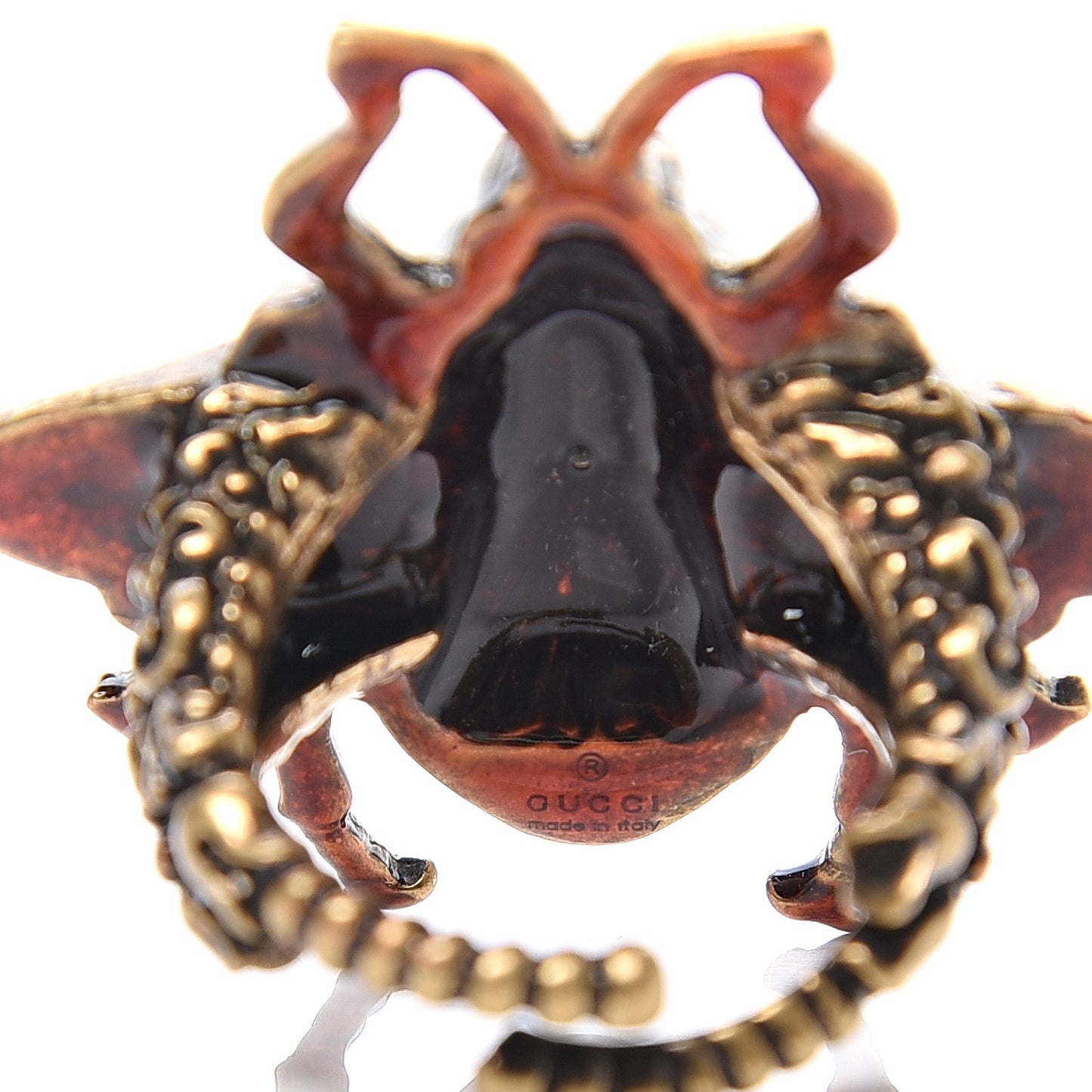 Metal Enamel Bee Ring 7.25 Aged Gold