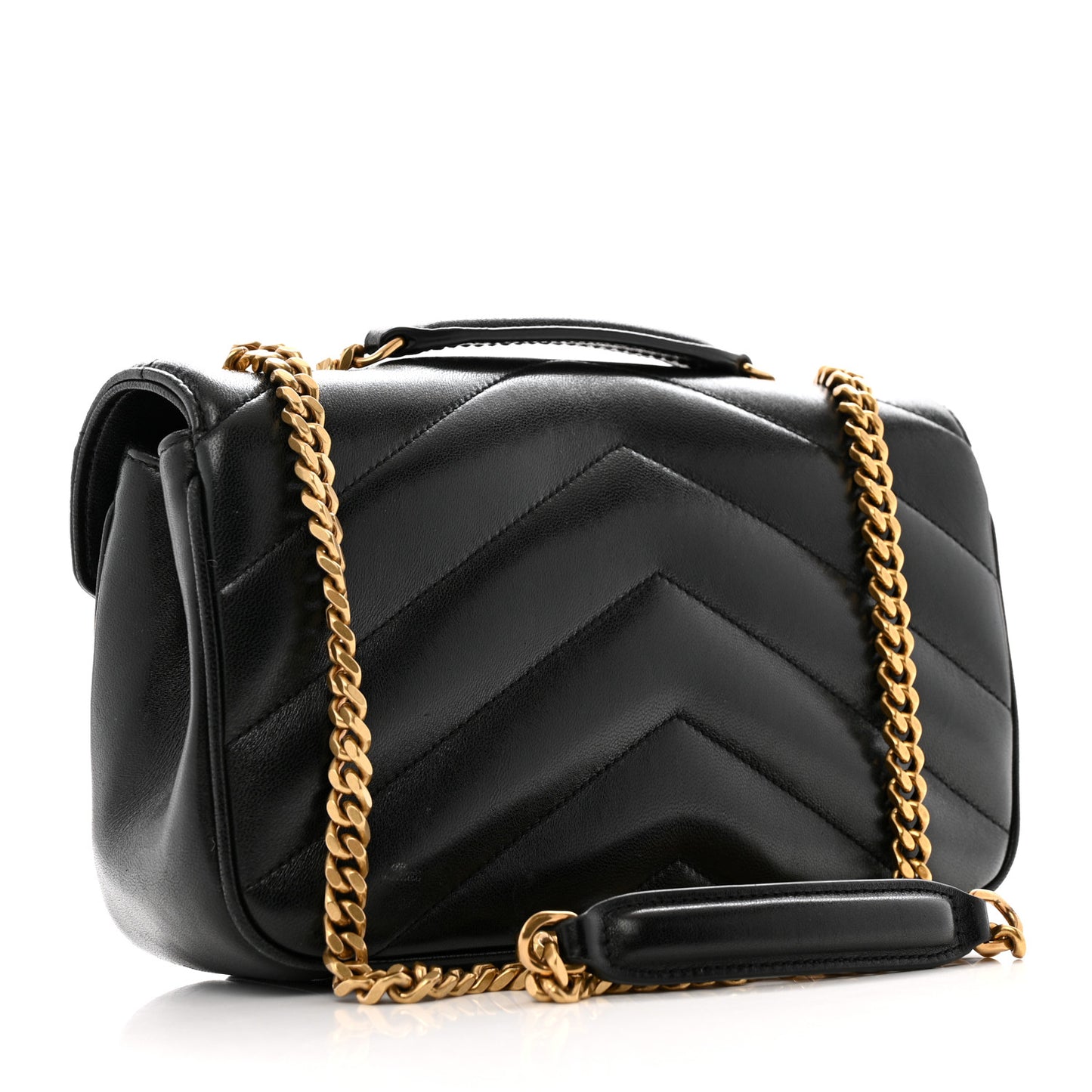 Lambskin Chevron Quilted Small Loulou Black