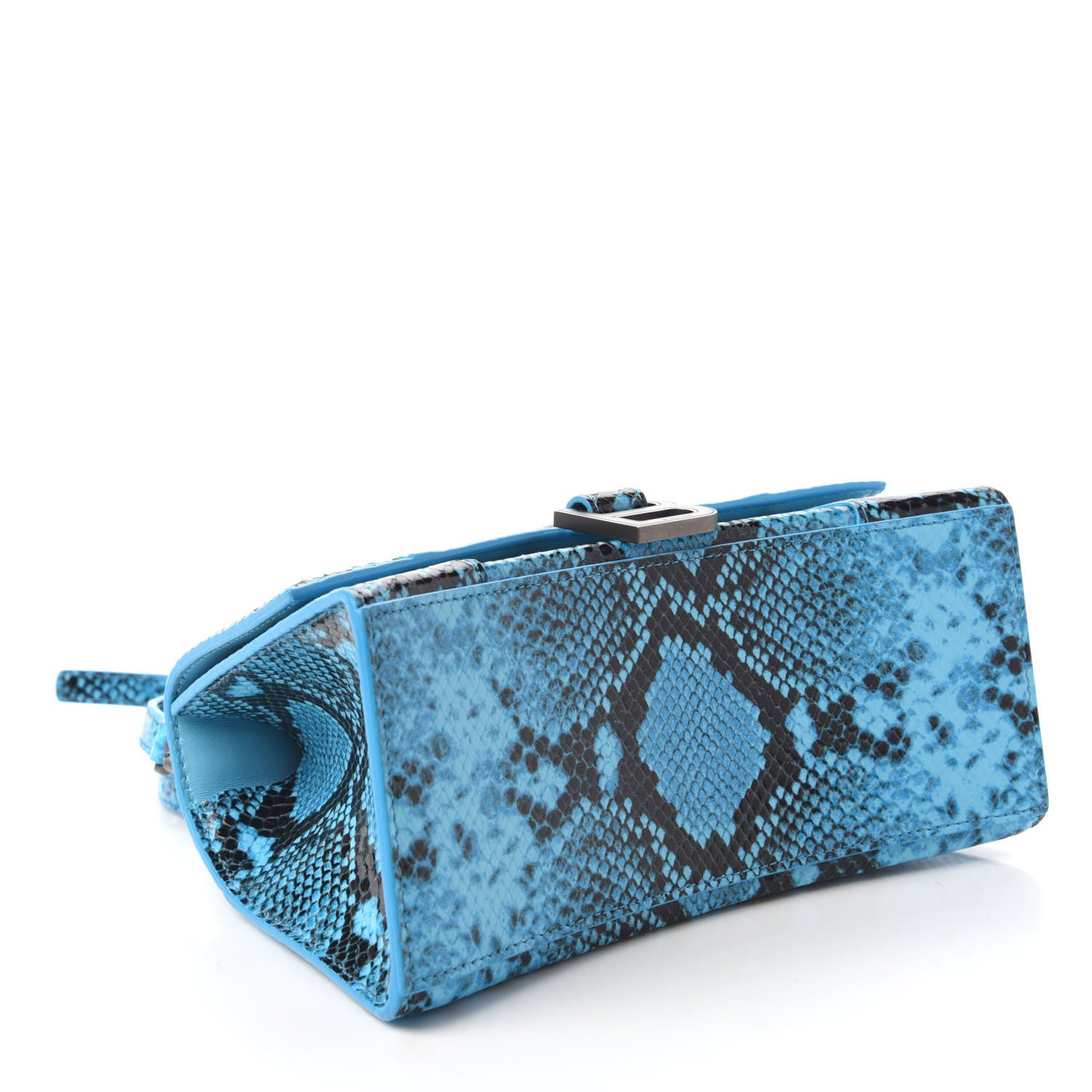 Balenciaga Shiny Calfskin Python Effect Small Hourglass Top Handle Bag Azur Black 4 of 10
