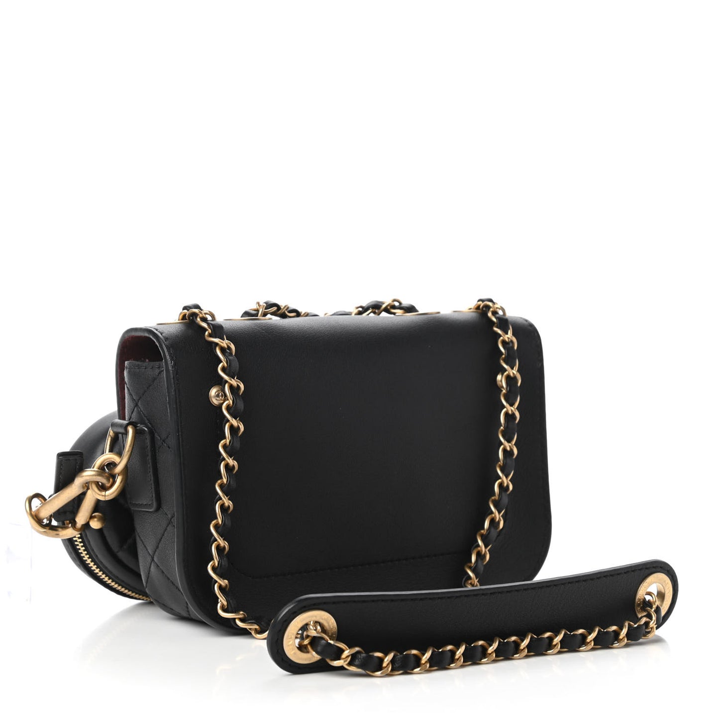 Calfskin Quilted Multi Pouching Flap And Coin Purse Black