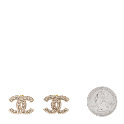 Chanel Crystal Timeless CC Earrings Light Gold 2 of 5