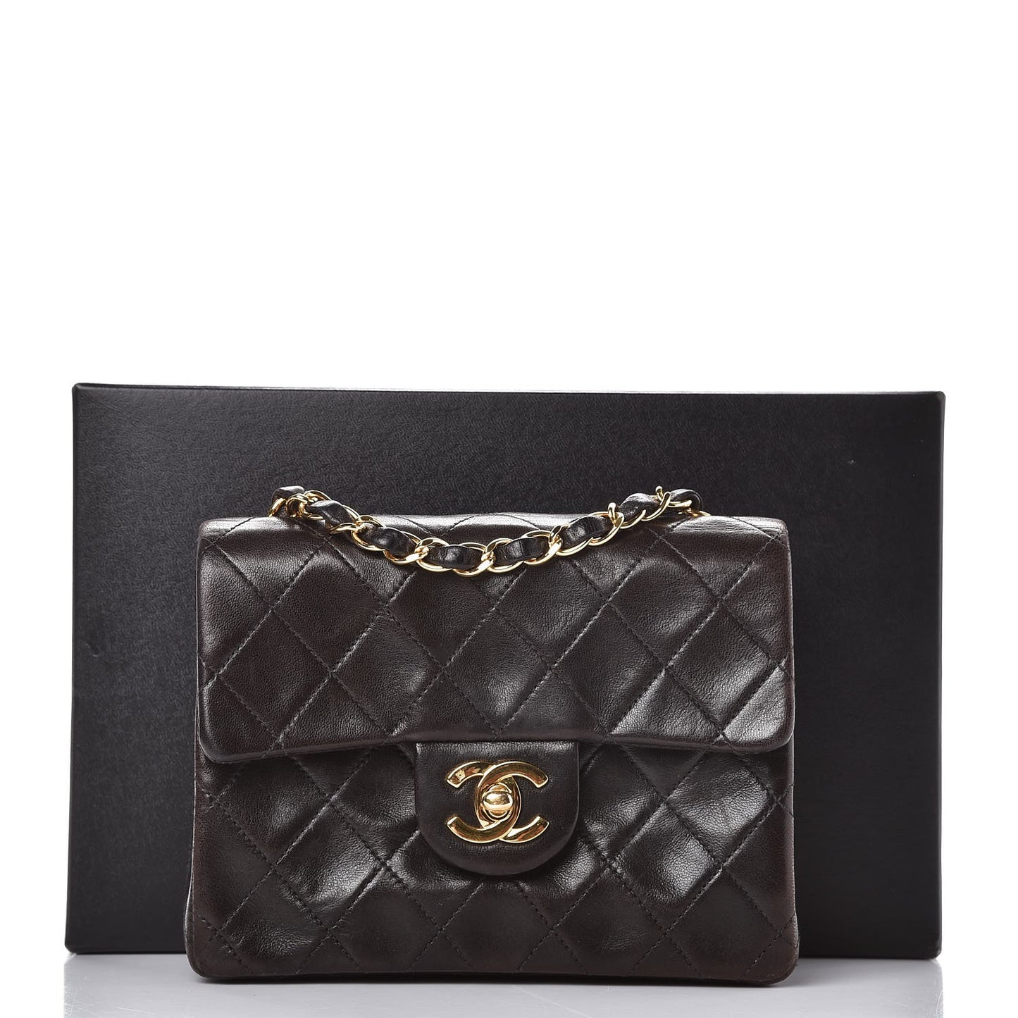 Lambskin Quilted Mini Square Flap Brown